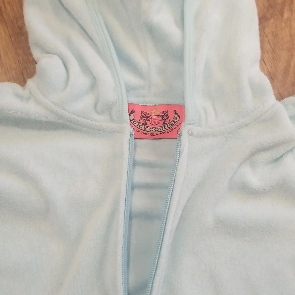2000s Vintage Juicy Couture Terry Cloth Eyelet Tracksuit Petite Baby Blue - Picture 4 of 7